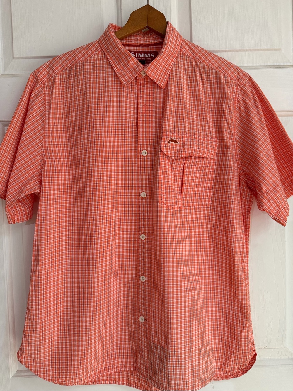 Simms Coral-Orange Plaid Short Sleeve Button-Down Shirt